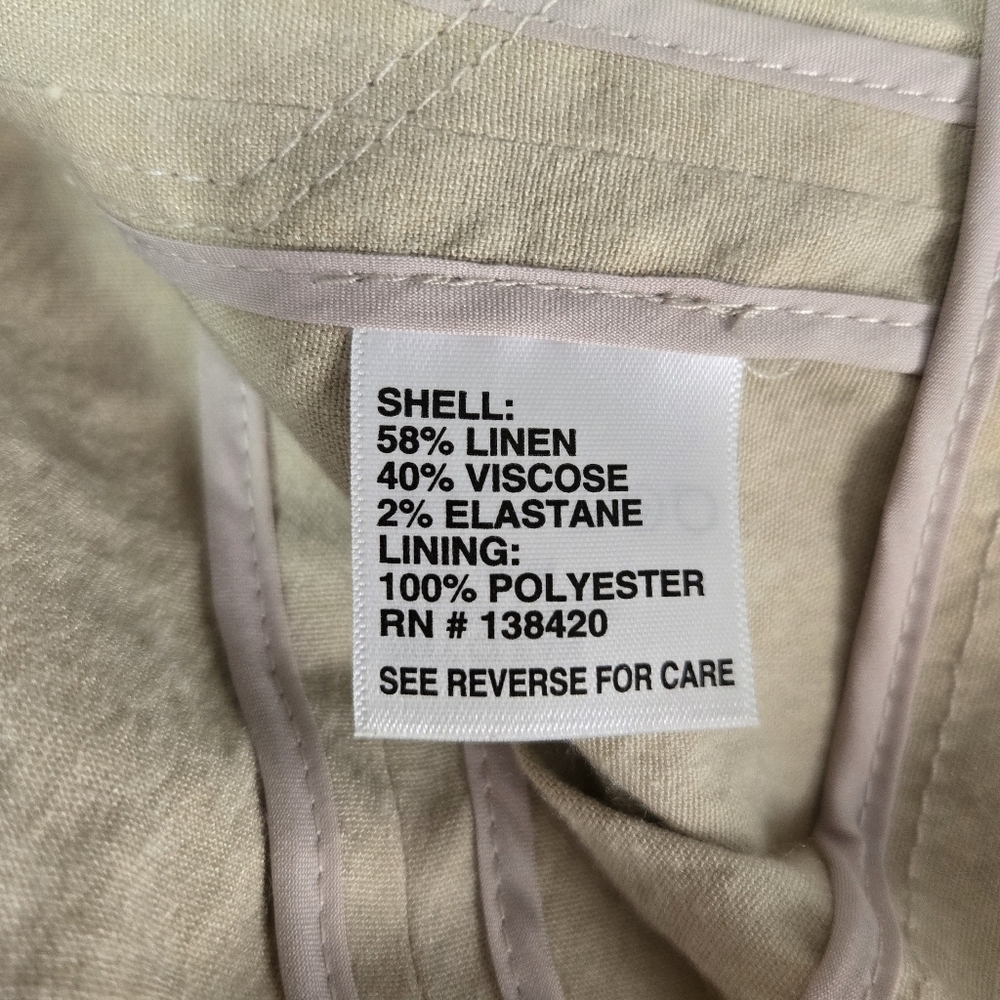 Per Se, by Carlisle Blazer/jacket. Khaki, Size 10. Linen - Picture 13 of 13